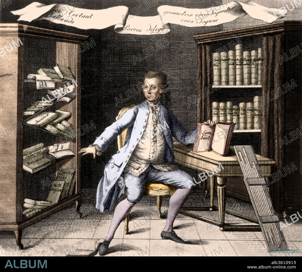 Colorized portrait of Johann Heinrich Lambert (August 26, 1728 - September 25, 1777), a Swiss mathematician, physicist, philosopher and astronomer. Lambert was the first to introduce hyperbolic functions into trigonometry and is credited with the first proof that pi is irrational. He also devised a formula for the relationship between the angles and the area of hyperbolic triangles. He invented the first practical hygrometer, and formulated the law of light absorption, the Beer-Lambert law, and introduced the term albedo. He was the first mathematician to address the general properties of map projections, and the first to discuss the properties of conformity and equal area preservation and to point out that they were mutually exclusive. In 1772 he published seven new map projections now known as: Lambert conformal conic, Transverse Mercator, Lambert azimuthal equal area, Lagrange projection, Lambert cylindrical equal area, Transverse cylindrical.