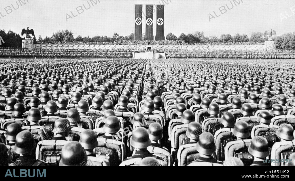 Parade of the SS Guard, the Nazi elite, at a Party rally in Nurmberg in the late 1930s.