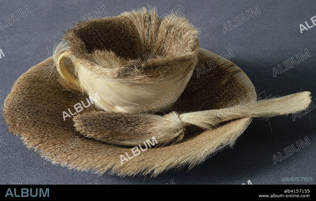 Meret Oppenheim (1913- 1985 ). Object. Paris, 1936. Fur-covered cup, saucer, and spoon. Cum 10,9 cm in diameter, saucer 23,7 cm in diameter, spoon 20,2 cm long, overall height 7,3 cm.