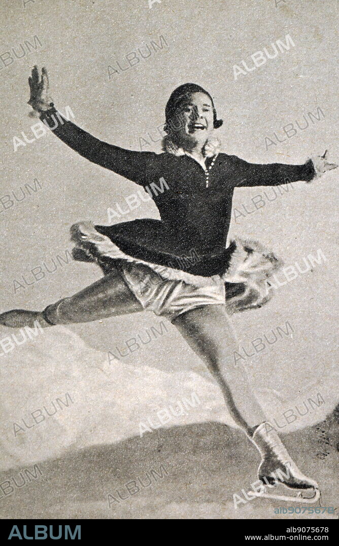 Photograph of Sonja Henie (1912 - 1969) at the 1932 Winter Olympic games. Sonja was a Norwegian figure skater and won gold in the Ladies singles.