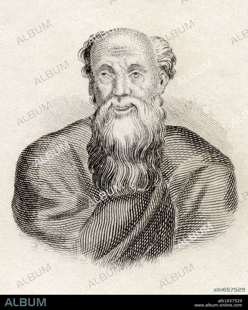Democritus born circa 460 BC died circa 370 BC. Ancient Greek philosopher. From the book Crabbes Historical Dictionary published 1825.