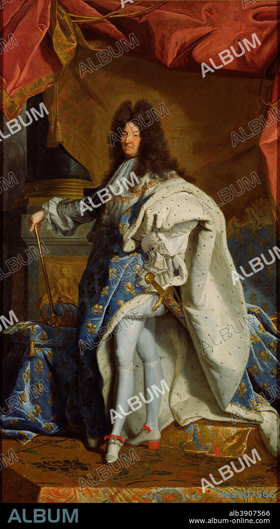 AFTER HYACINTHE RIGAUD. Portrait of Louis XIV. Date/Period: 18th century. Painting. Oil on canvas. Height: 2,896 mm (114.01 in); Width: 1,591 mm (62.63 in).