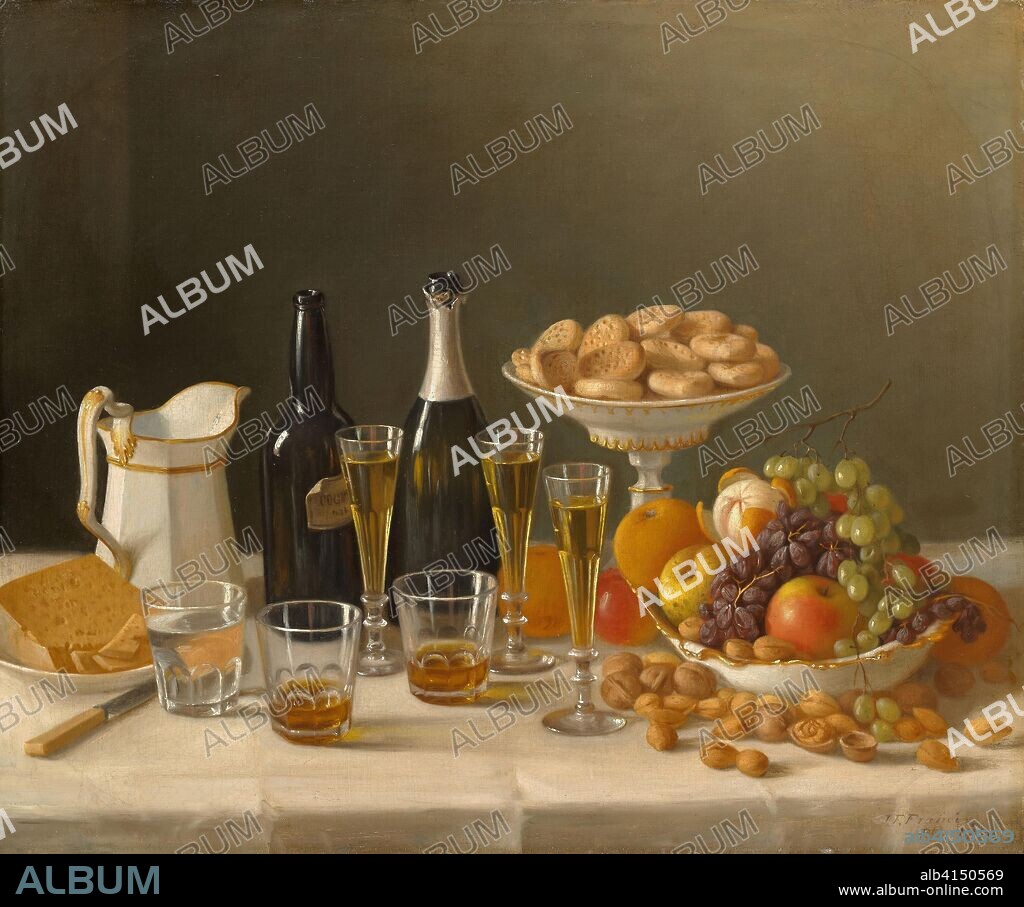Wine, Cheese, and Fruit. John F. Francis; American, 1808-1886. Date: 1857. Dimensions: 63.5 × 76.2 cm (25 × 30 in.). Oil on canvas. Origin: Pennsylvania.