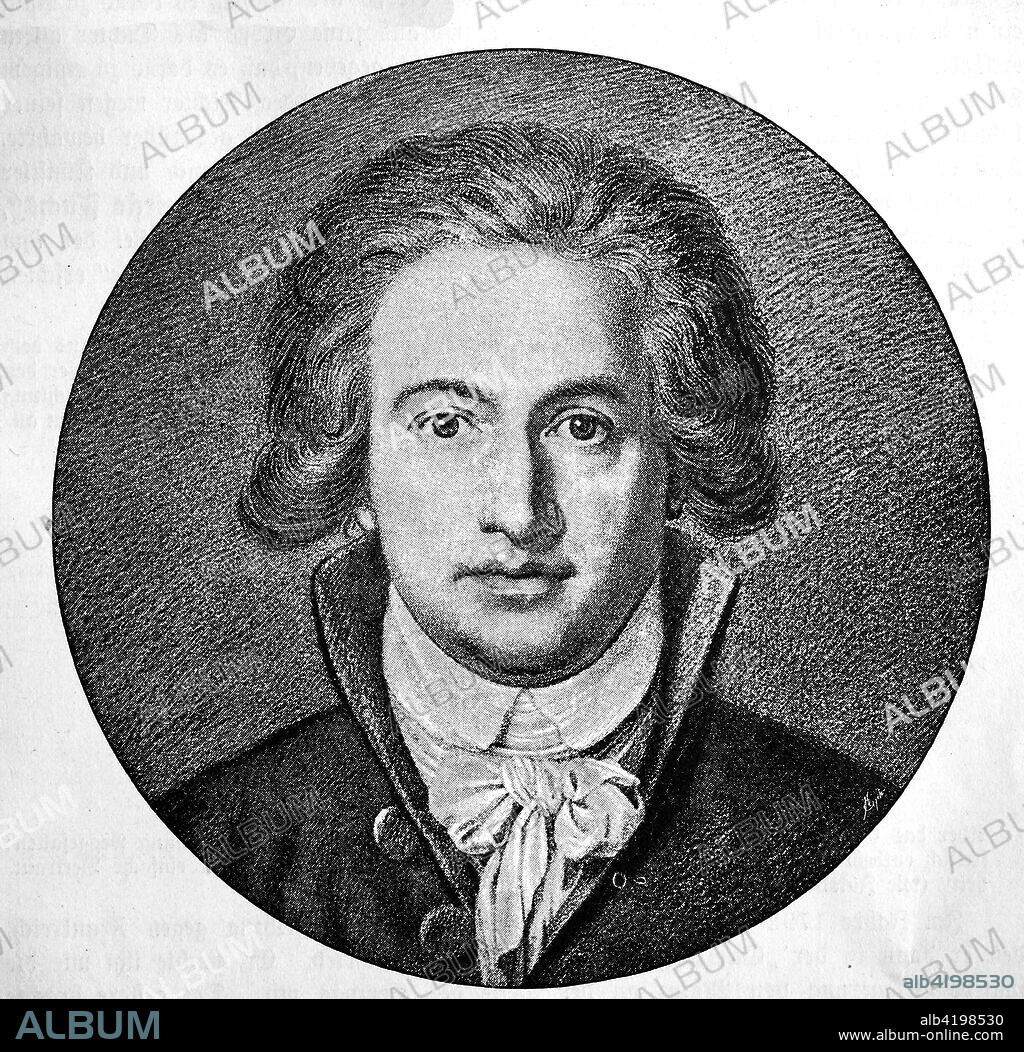 Johann Wolfgang von Goethe 42 years old, 1749-1832, a German writer and statesman, woodcut from the year 1880.