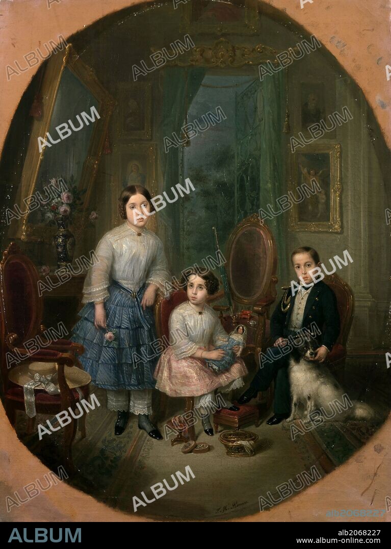 JOSÉ MARÍA ROMERO Y LÓPEZ. José María Romero y López / 'Enrique, Concepción and Salud Santaló', ca.  1850, Spanish School, Oil on canvas, 83 cm x 62 cm, P04608.