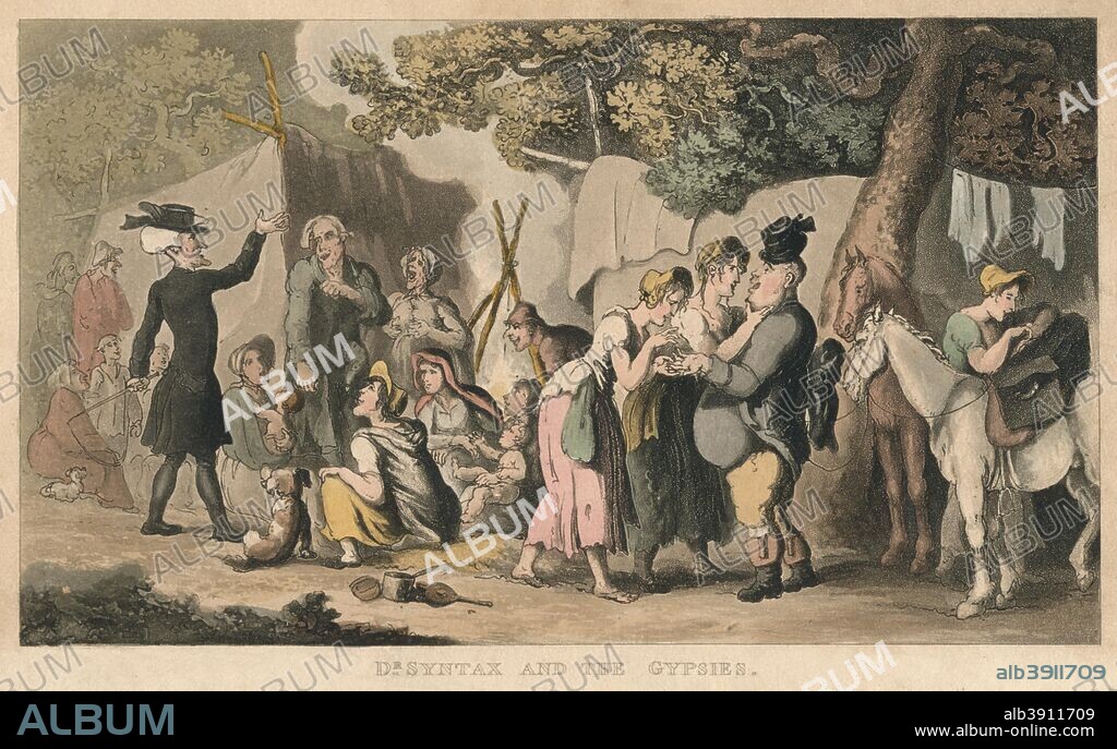 'Dr Syntax and the Gypsies', 1820. From The Second Tour of Doctor Syntax, In Search of Consolation, by William Combe. [Ackermann, London, 1820].