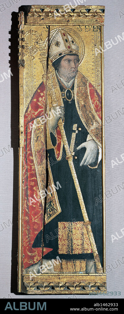 SAN SEVERO (S. IV). Mártir nacido en Barcelona. Obispo de Barcelona, fue martirizado junto con San Emeterio. Le atravesaron la cabeza con un clavo el día 6 de noviembre del año 352. RETABLO GOTICO DEL S. XV, con la representación de SAN SEVERO. Museo Diocesano de Barcelona. Cataluña.