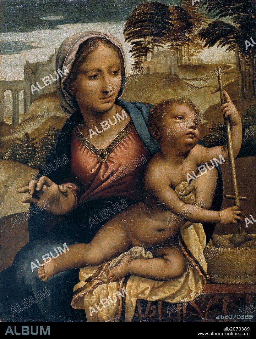 Fernando Llanos / 'La Virgen del huso', Primera mitad del siglo XVI, Escuela Española, Óleo sobre Tabla, 58 cm x 46 cm, P03081.