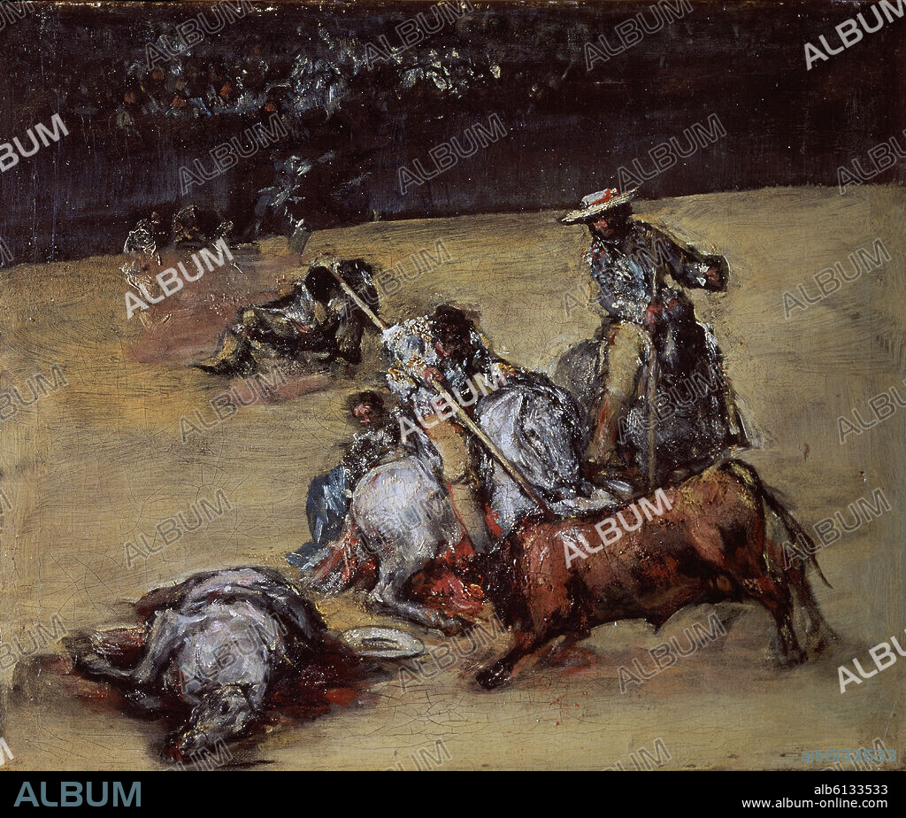 FRANCISCO DE GOYA (seguidor). CORRIDA DE TOROS CON PICADORES - 1824 - OLEO/LIENZO - 38x46 cm -  NP 3047.