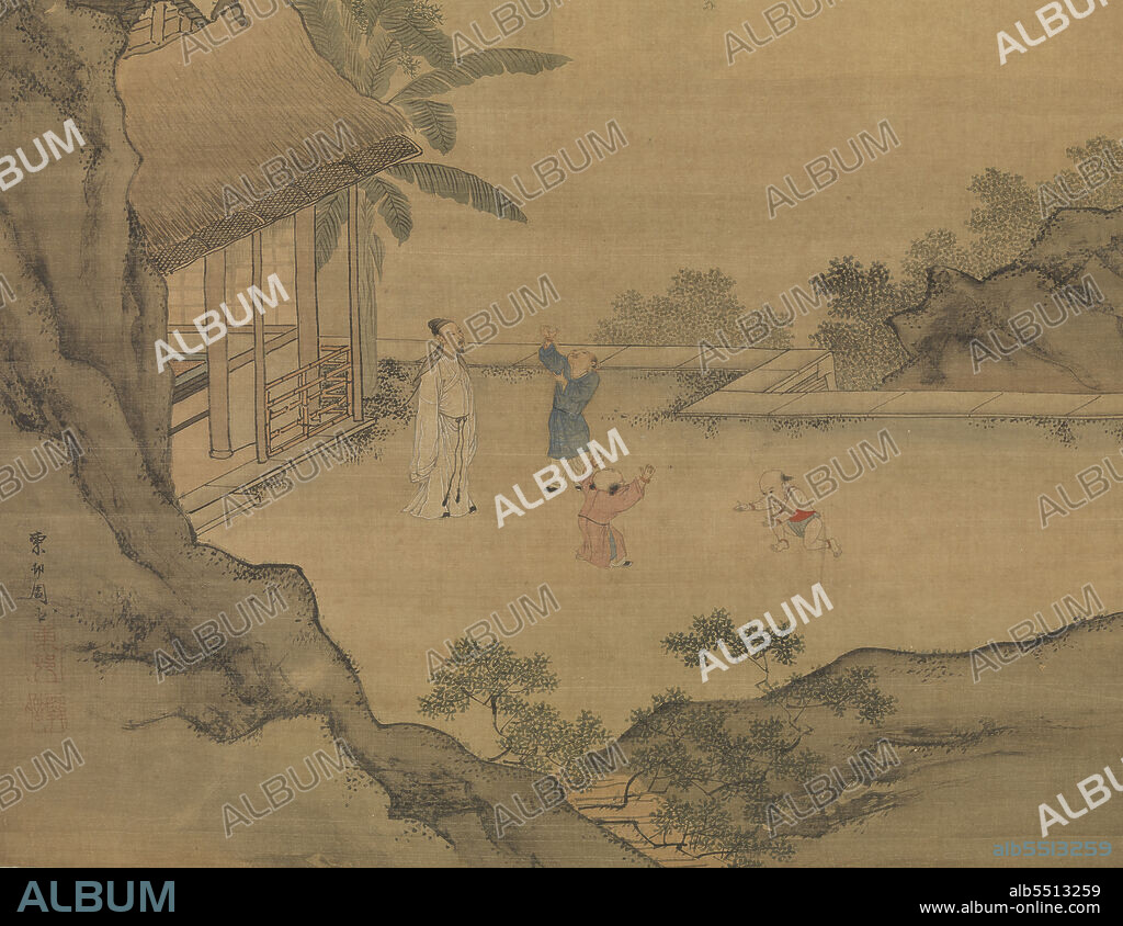 ZHOU CHEN (CHOU CH'EN). Idly Watching Children Catch Willow Flowers.