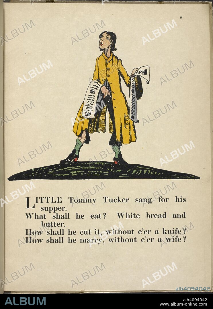 CLAUD LOVAT FRASER. 'Little Tommy Tucker sang for his supper.'. Nursery Rhymes, with pictures by C. L. Fraser. London : T. C. & E. C. Jack, [1919]. Source: 12800.ddd.31 page 9.