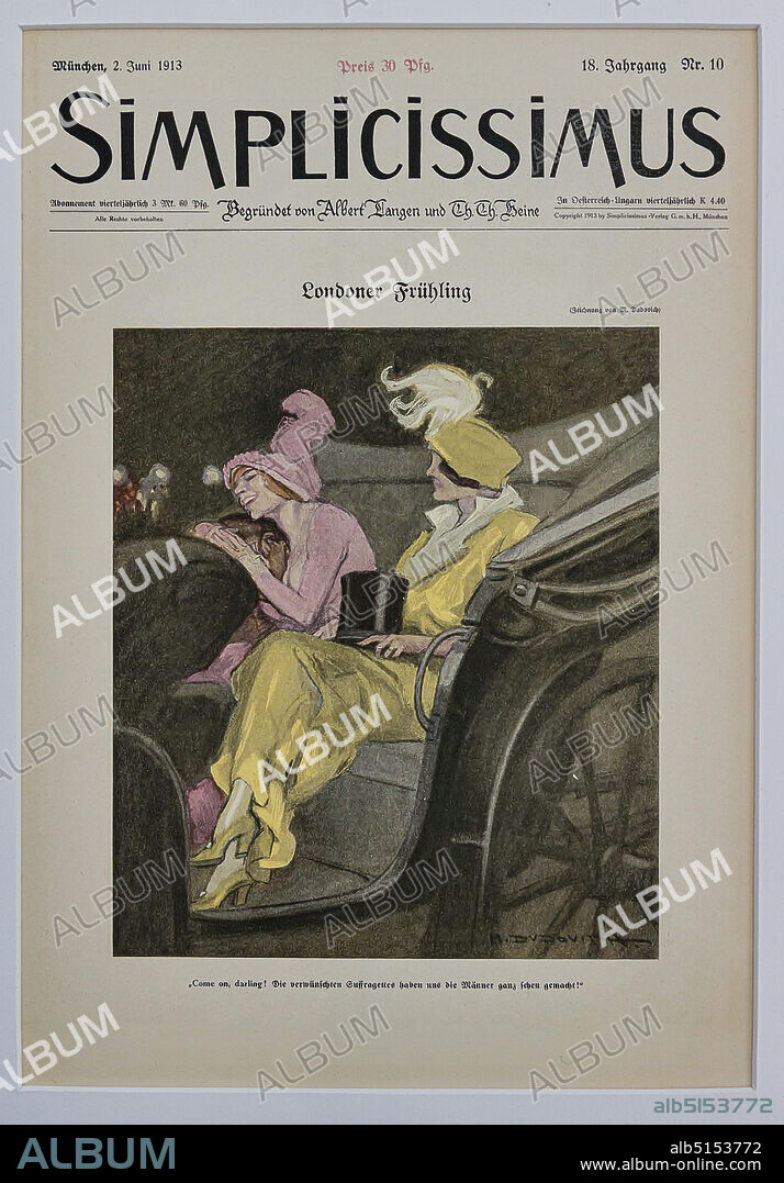 Simplicissimus, n. 10, Illustration by Marcello Dudovich for the cover of the satirical - humorous magazine, 1913, letterpress print.