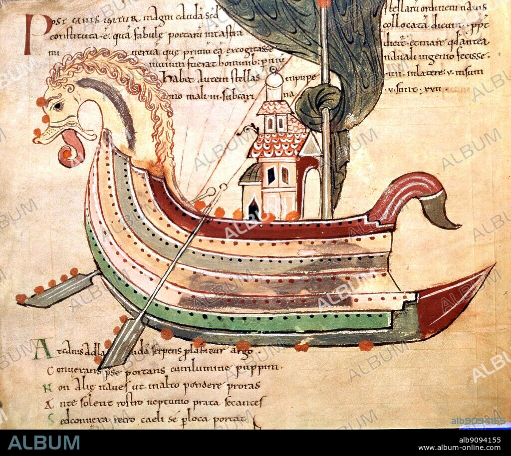 Anglo- Saxon view of a dragon ship, from a tenth century manuscript.