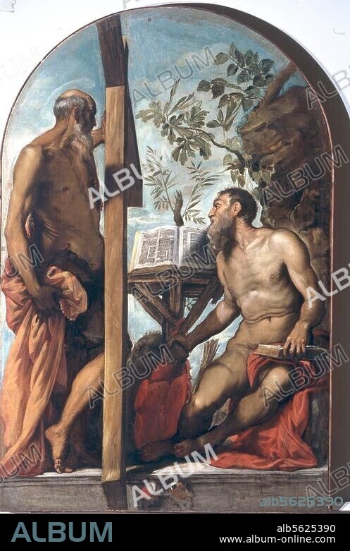 TINTORETTO. Tintoret, Jacopo Robusti, dit en fr. Le 1518-1594. "Saint André et saint Jérôme", vers. 1551/52. Huile sur toile, H. 2,25 ; L. 1,45. Provient du Palazzo dei Camerlenghi. Inv. Nr. 1132. Venise, Galleria dell'Accademia.