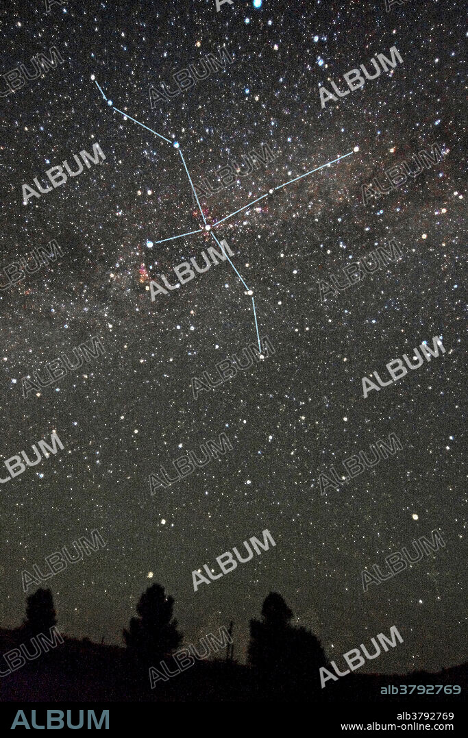 Cygnus constellation. Cygnus, the swan, is a summer constellation in the northern hemisphere. Its brightest star is Deneb (Alpha Cygni), at middle left. This is a blue supergiant which is the 20th brightest star in the sky as seen from Earth. It is thought to be some 1500 light years from Earth. To appear this bright at such a vast distance means that it must be one of the largest and brightest stars known. The bill of the swan is represented by the star Albireo (Beta Cygni), at lower right. The constellation is also known as the Northern Cross.