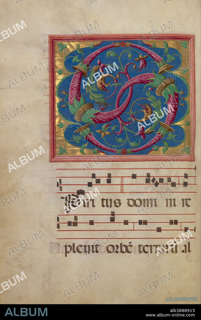 UNKNOWN. Decorated Initial S. Date/Period: Late 15th or early 16th century. Folio. Tempera colors, gold leaf, and ink on parchment bound between original wood boards covered with brown leather. Height: 641 mm (25.23 in); Width: 435 mm (17.12 in).