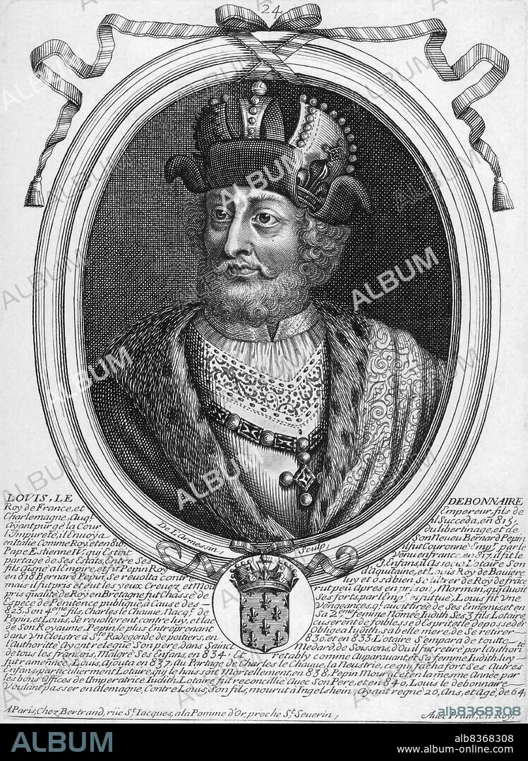 Louis I (778-840), also known as Louis the Pious, Louis the Fair and Louis the Debonaire, was the sole surviving adult son of Emperor Charlemagne and Hildegard. Louis ruled from Aquitaine, charged by his father with defending the empire's southwestern frontier from the Muslims of Spain. He conquered Barcelona in 801 and asserted Frankish dominance over Pamplona and the Basques south of the Pyrenees in 812. He was named as co-emperor and King of the Franks by his father in 813, before becoming sole ruler in 814.
