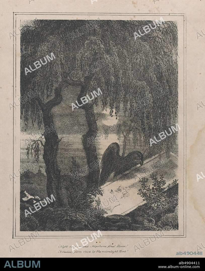 Francois-Charles Oberthür, Napoleon's tomb with a hidden silhouette, Francois-Charles Oberthür (French, Strasbourg 18181893), Napoléon Bonaparte (French, Ajaccio 17691821 St. Helena), 183893, Hand-colored lithograph, Image: 4 5/8 × 3 15/16 in. (11.8 × 10 cm), Sheet: 8 15/16 × 6 3/4 in. (22.7 × 17.2 cm), Prints.