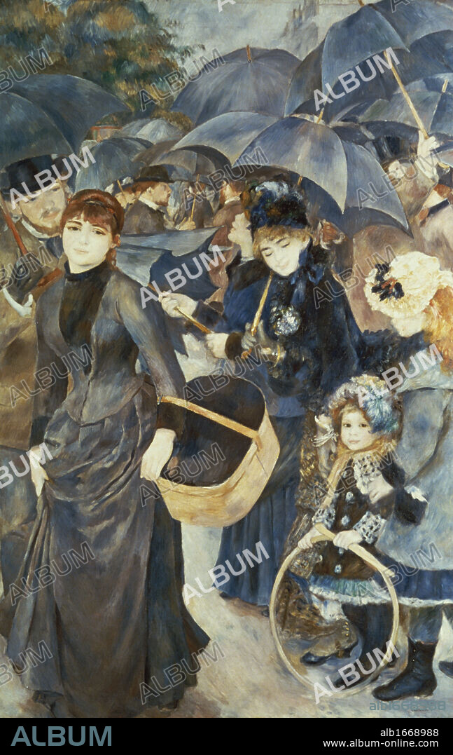 PIERRE AUGUSTE RENOIR. The Umbrellas c. 1883 Pierre-Auguste Renoir (1841-1919 French) Oil on canvas National Gallery, London, England.