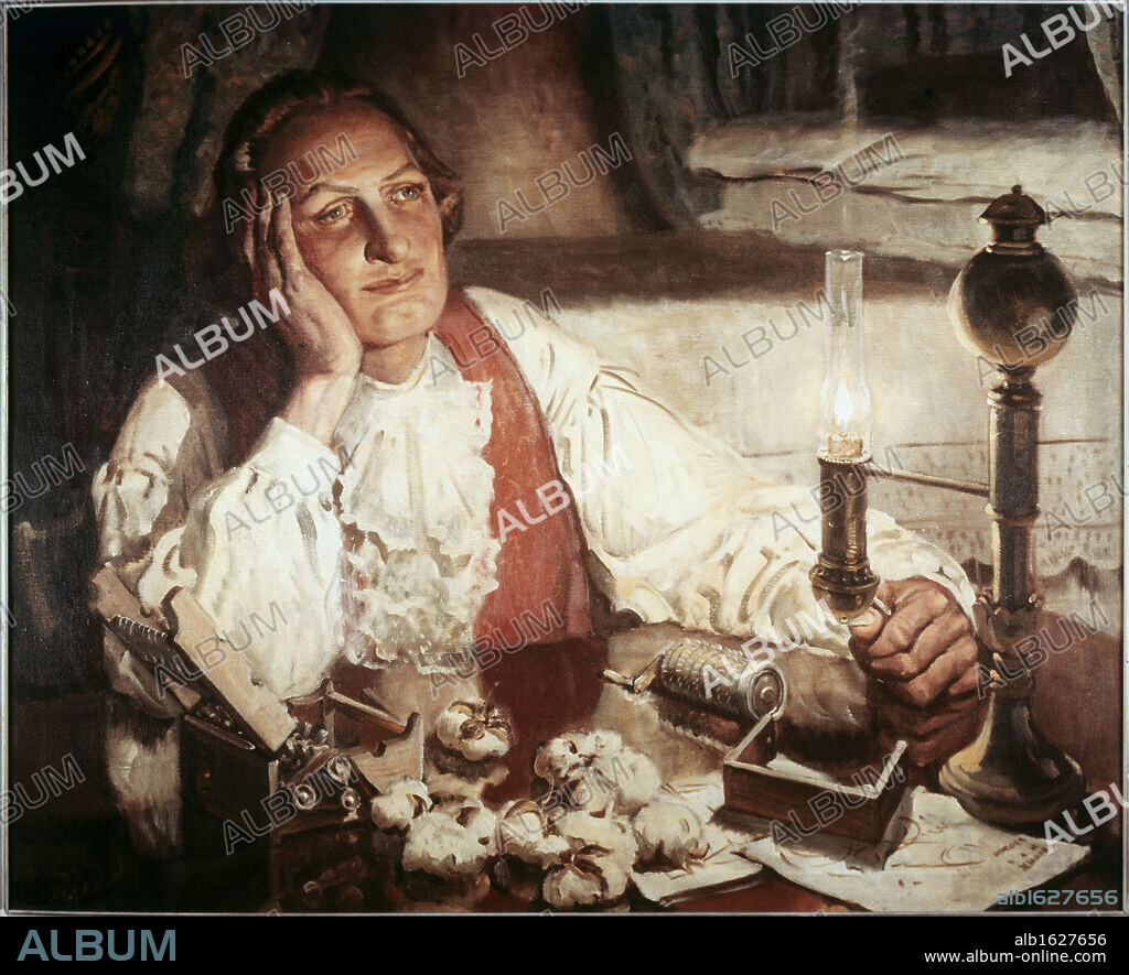Eli Whitney   (1765-1825)   Inventor of the Cotton Gin   (Artist Unknown).