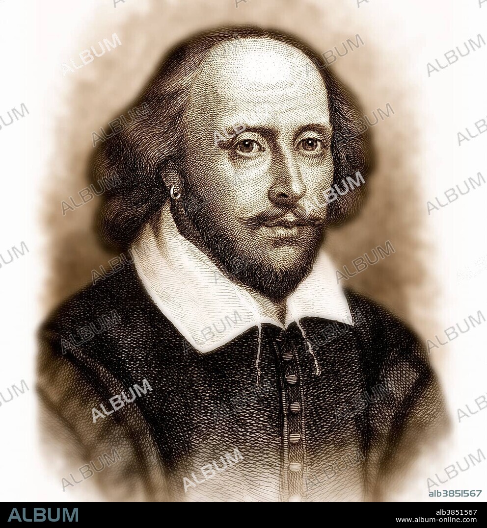 Historical engraving, digitally processed, portrait of William Shakespeare, 1564 - 1616, Chandos portrait, an English playwright, poet and actor