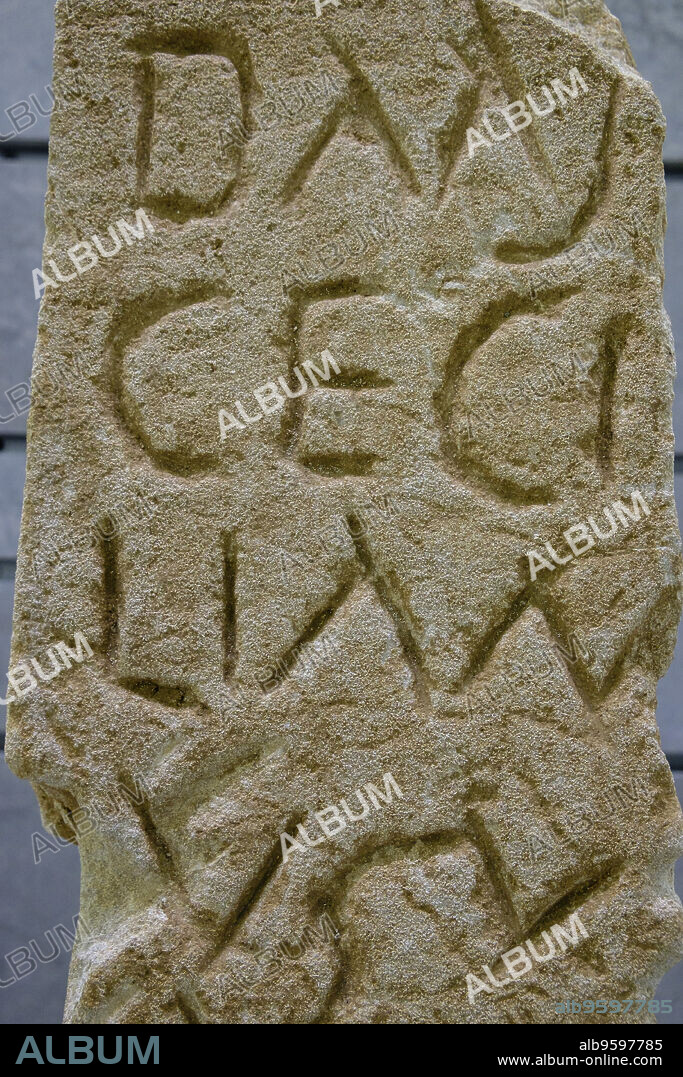 lápida de piedra arenisca, 150-200 d.C, Museo arqueológico de Ibiza y Formentera, Patrimonio de la Humanidad «Ibiza, biodiversidad y cultura», Ibiza, balearic islands, Spain.