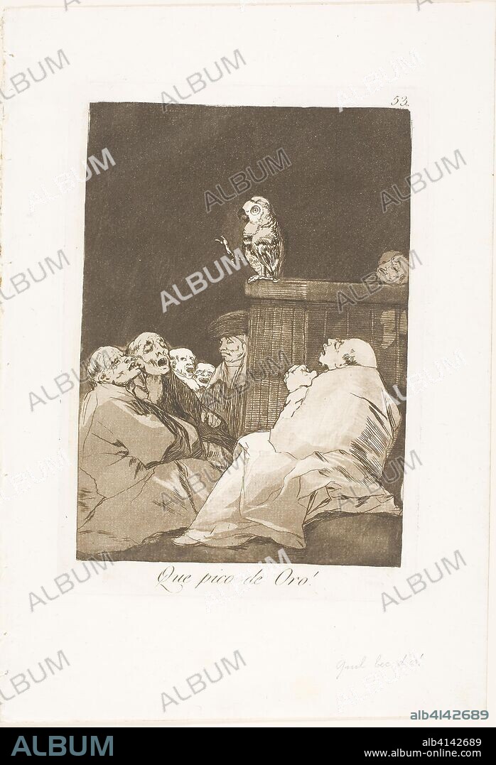 FRANCISCO DE GOYA. What a Golden Beak!, plate 53 from Los Caprichos. Francisco José de Goya y Lucientes; Spanish, 1746-1828. Date: 1797-1799. Dimensions: 193 x 136 mm (image); 216 x 151 mm (plate); 301 x 207 mm (sheet). Etching and aquatint on ivory laid paper. Origin: Spain.