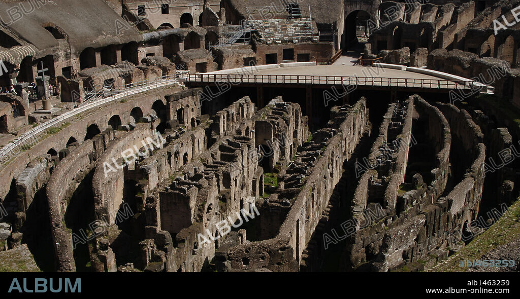 Flavian Amphitheatre or Coliseum. Roman period. Built in 70-80 CE. Flavian dynasty. Interior. The Arena. Rome. Italy.