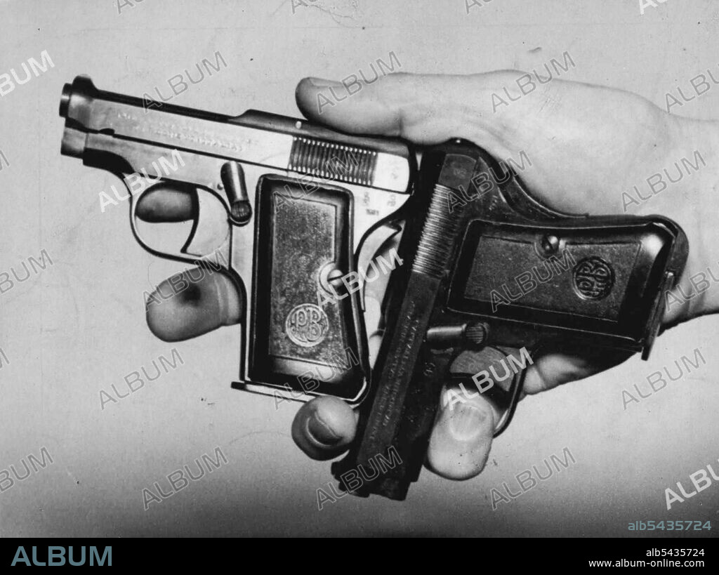 Women Come Ashore With Pistols -- Customs officers today found automatic pistols strapped (shown above) around the waists of two women passengers aboard the Italian liner Toscana. The women - mother and daughter - were noticed to be walking awkwardly - and were searched. Then they were questioned for two hours by customs investigators, and released. Another daughter, 14 years old, had small bottles of liqueur essence in her belt. September 14, 1951.