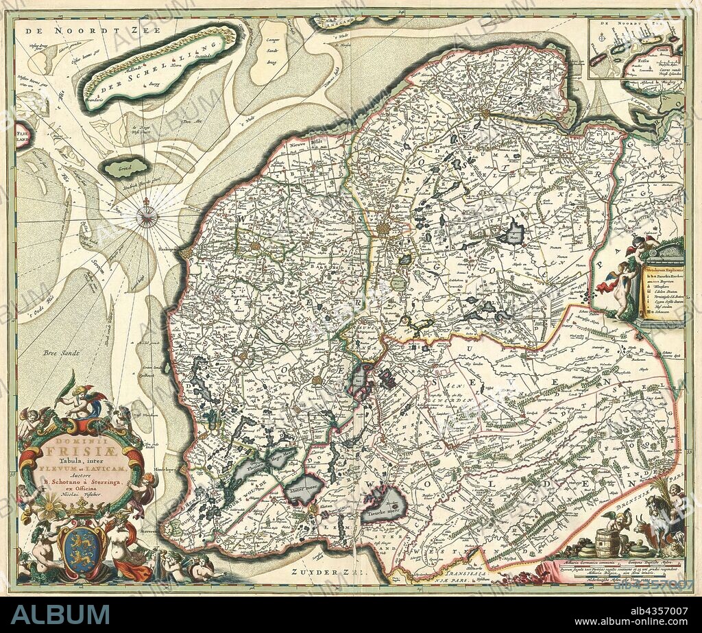 Map, Dominii Frisiae tabula, inter Flevum et Lavicam, Bernardus Schotanus à Sterringa (c. 1640-1704), Copperplate print.