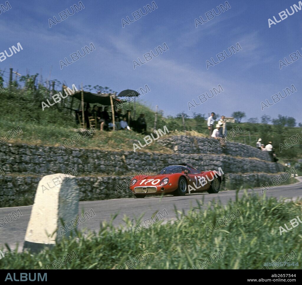 Andrea de Adamich-Jean Rolland's Alfa Romeo T33 racing in the Targa Florio, Sicily 1967.