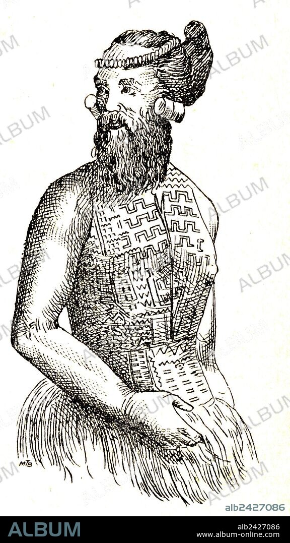 History and origins of tattooing-Native with tattoo Radak islands Polynesia print 1902. The Radak are parts of the Marshall Islands and were settled by Micronesians in the 2nd millennium BC. Little is known of this early history. People traveled by canoe between islands using traditional stick charts.