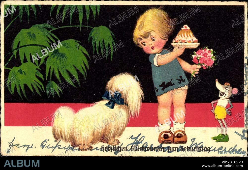 Glückwunsch Geburtstag, Kuchen, Hund, Maus, Kuchen, Kind.