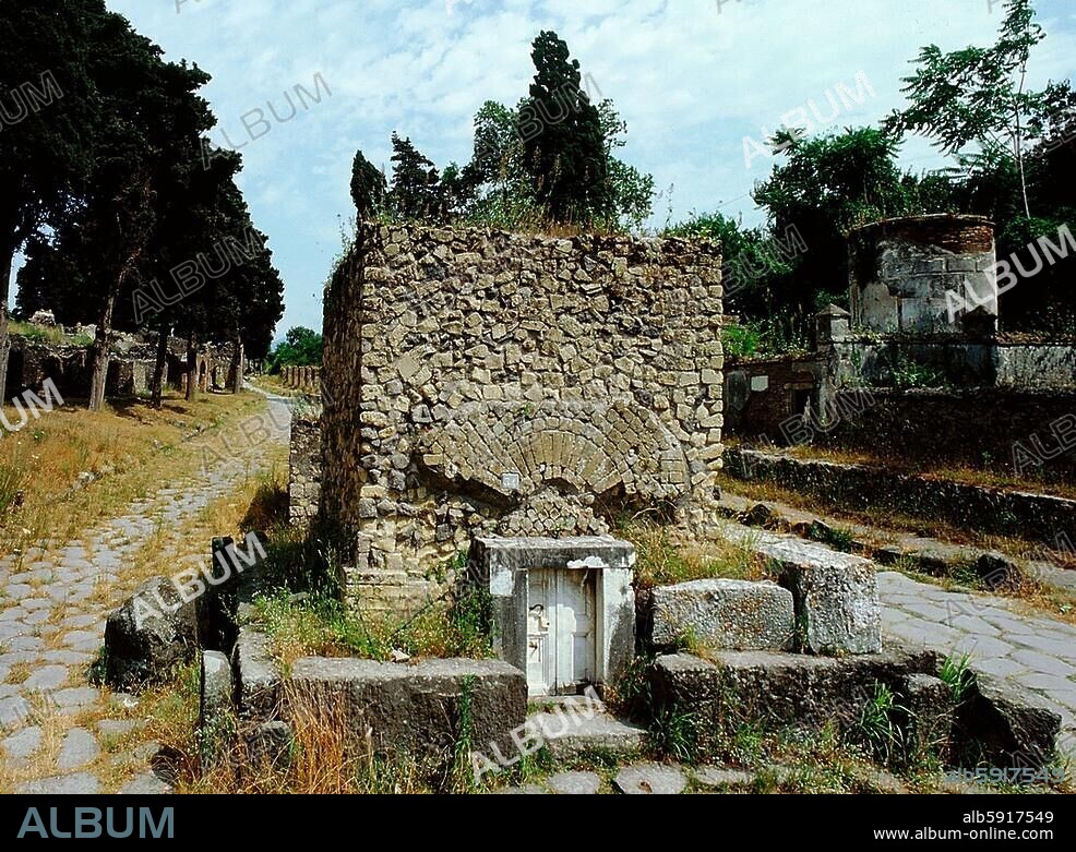 Pompeii. Street of the Tombs beyond the Herculaneum gate. Burial inside the city was forbidden. Country of Origin: Italy. Culture: Roman.