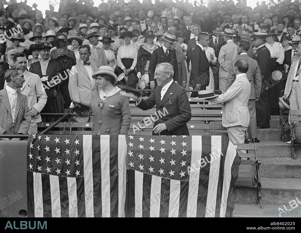 HARRIS & EWING. Baseball, Congressional - President And Mrs. Wilson, 1917. US president Woodrow Wilson and wife Edith Wilson.