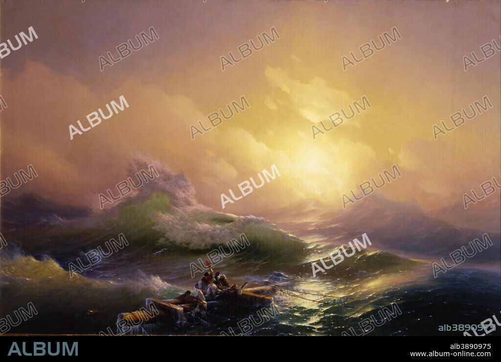 HOVHANNES AIVAZOVSKY. The Ninth Wave. Date/Period: 1850. Painting. Oil on canvas Oil on canvas. Height: 2,210 mm (87 in); Width: 3,320 mm (10.89 ft).