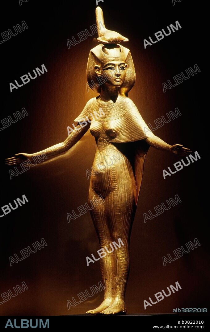 The goddess Selket protecting treasures in the Tomb of Tutankhamun (1341 BCE to 1323 BCE), Valley of the Kings, near Luxor, Egypt.