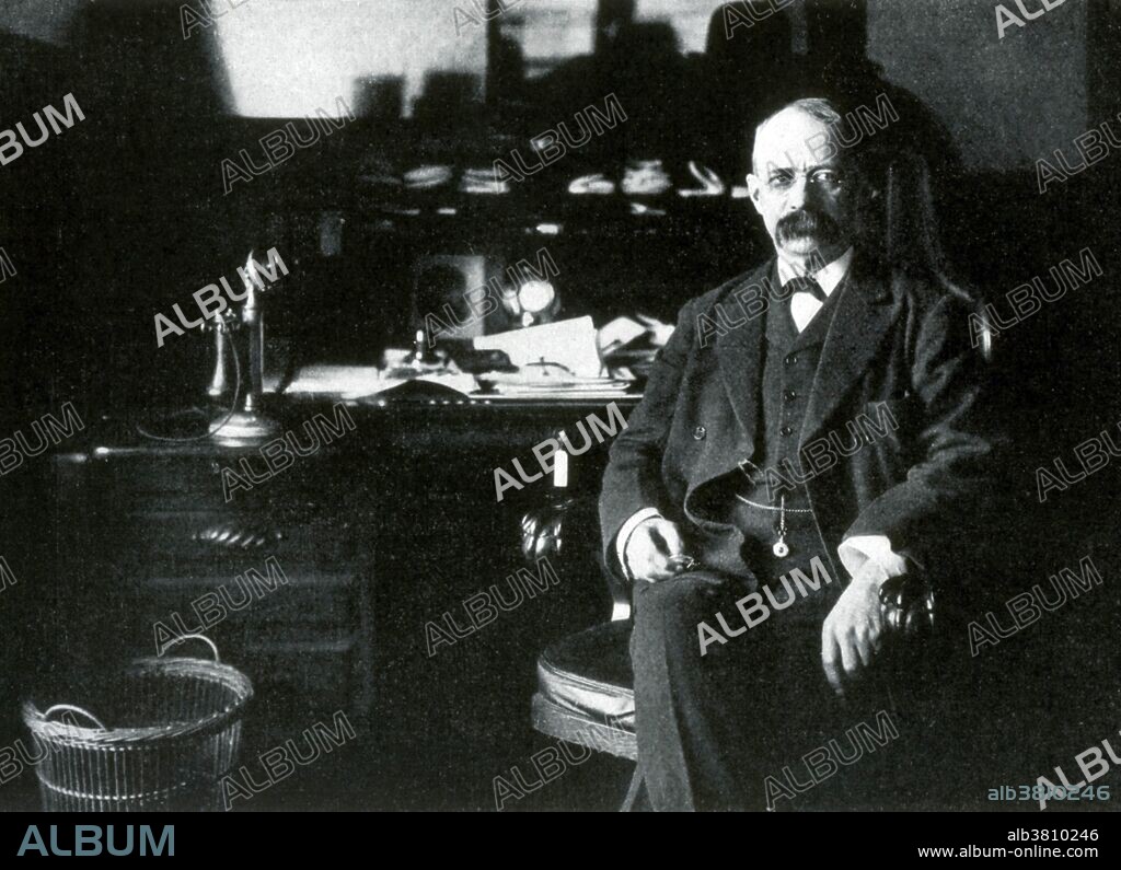 Edward Henry Harriman (February 20, 1848 - September 9, 1909) was an American railroad executive. In 1881, Harriman acquired the small, broken-down Lake Ontario Southern Railroad. He renamed it the Sodus Bay & Southern, reorganized it, and sold it to the Pennsylvania Railroad at a considerable profit. This was the start of his career as a rebuilder of bankrupt railroads. Harriman was nearly fifty years old when in 1897 he became a director of the Union Pacific Railroad. By May 1898 he was chairman of the executive committee, and from that time until his death his word was law on the Union Pacific system. In 1903 he assumed the office of president of the company. From 1901 to 1909, Harriman was also the President of the Southern Pacific Railroad. At the time of his death Harriman controlled the Union Pacific, the Southern Pacific, the Saint Joseph and Grand Island, the Illinois Central, the Central of Georgia, the Pacific Mail Steamship Company, and the Wells Fargo Express Company. Estimates of his estate ranged from $70 million to $100 million. In 1899, Harriman sponsored a scientific expedition to catalog the flora and fauna of the Alaska coastline, which he himself accompanied. He died in 1909 at the age of 61. Naturalist John Muir, who had joined him on the 1899 Alaska Expedition, wrote in his eulogy of Harriman, "In almost every way, he was a man to admire." No photographer credited, undated.