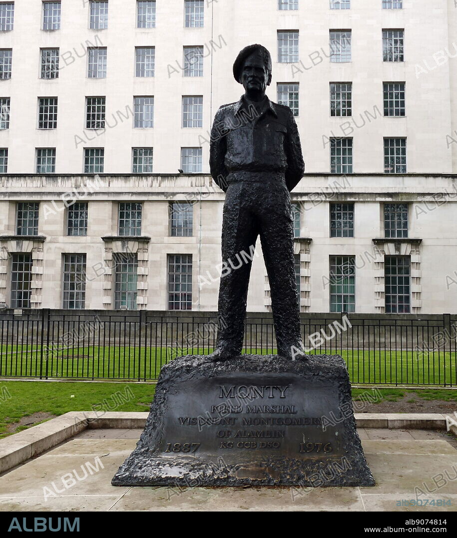 Statue of Montgomery in Whitehall, London, by Oscar Nemon, unveiled in 1980. Field Marshal Bernard Law Montgomery, 1st Viscount Montgomery of Alamein, (1887 - 1976), nicknamed "Monty" and "The Spartan General" was a senior British Army officer who fought in both the First World War and the Second World War.