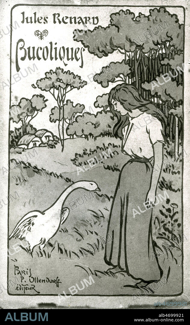 Femme face a une oie. Couverture de l'ouvrage de Jules Renard (1864-1910) 'Bucoliques', publie en 1898 (19eme, XIXe s.) Credit : Jean Vigne/KHARBINE-TAPABOR.