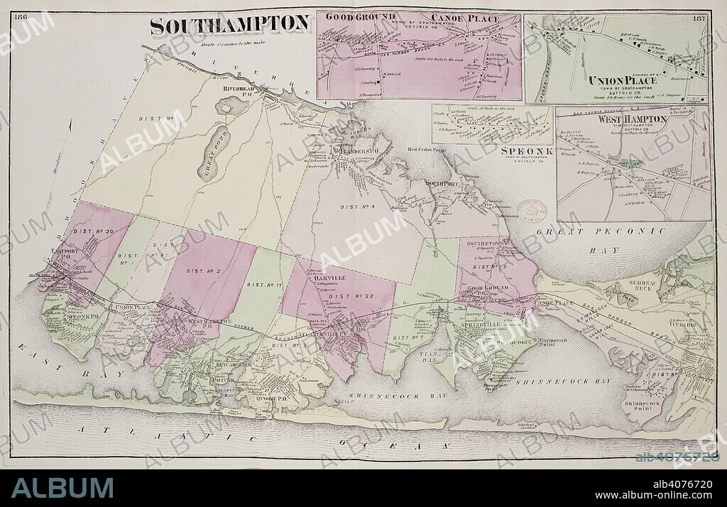 Map of Southampton, on Long Island New York in the United States. . Atlas of Long Island, New York. From recent and actual Surveys and Records under the superintendence of F.W. Beers. New York, 1873. Source: Maps.33.d.17 ff.186-187. Language: English.