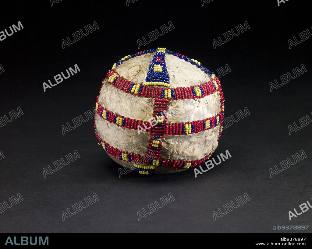 Ball, Sioux, Hinono'ei (Arapaho), Tsistsistas / Suhtai (Cheyenne), Gaigwa (Kiowa), or Inde (Apache), c.1880, Tanned hide, stuffing, and glass beads, Made in United States, North and Central America, Recreational artifacts, diameter: 4 in. (10.2 cm).