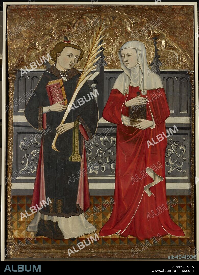 St. Stephen and St. Mary Magdalene, Pere Vall (Spanish, 1380-1480), about 1400, tempera and gold on wood, 35-1/2 x 26 in., European Painting and Sculpture Before 1800.