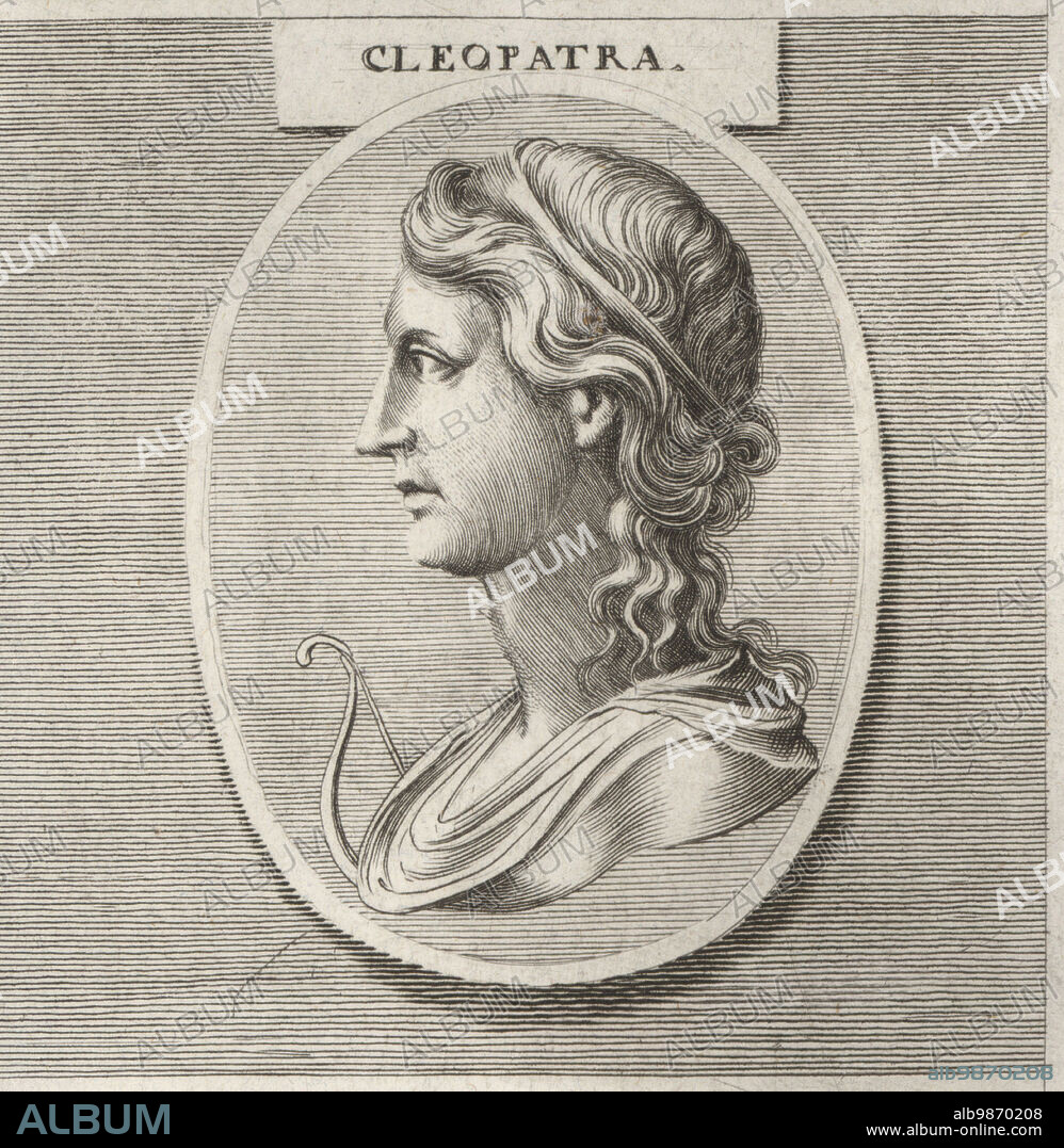 Cleopatra VII Philopator, Queen of the Ptolemaic Kingdom of Egypt, c.70-30 BC. Allied with the Romans under Julius Caesar and Mark Antony, with whom she also had children. Copperplate engraving after an illustration by Joachim von Sandrart from his LAcademia Todesca, della Architectura, Scultura & Pittura, oder Teutsche Academie, der Edlen Bau- Bild- und Mahlerey-Kunste, German Academy of Architecture, Sculpture and Painting, Jacob von Sandrart, Nuremberg, 1675.