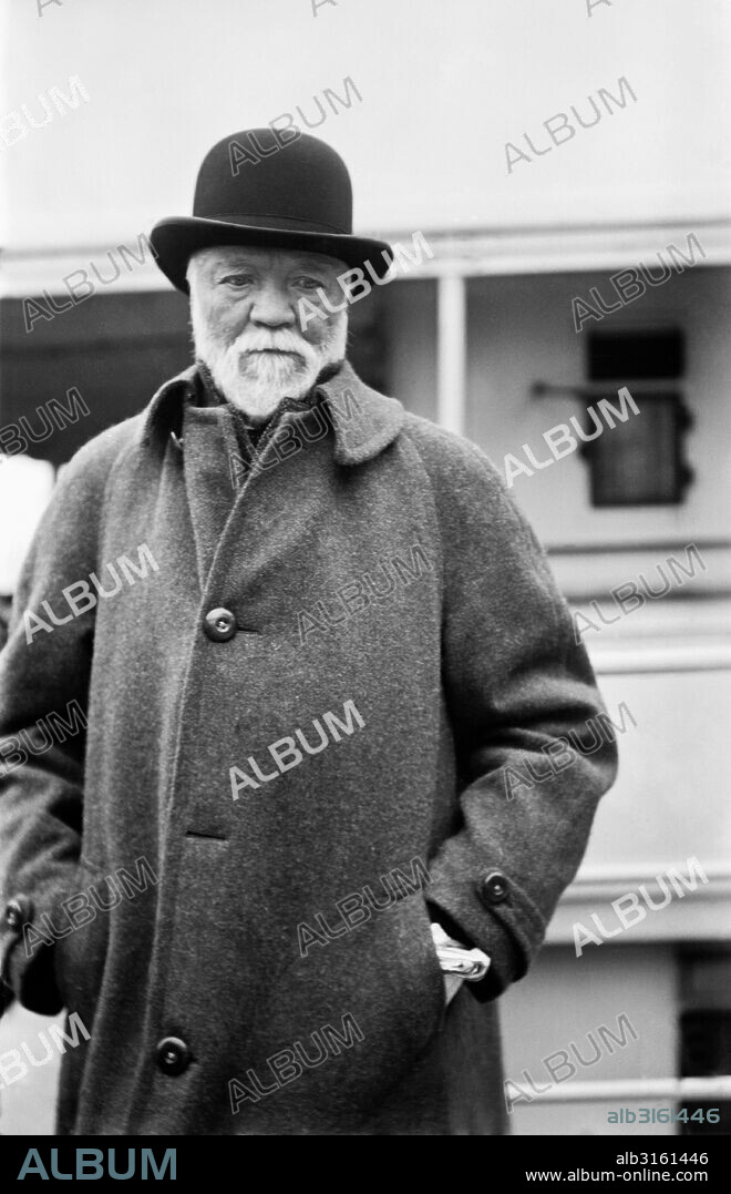 United States: October 19, 1912 A bundled up industrialist and philanthropist Andrew Carnegie.