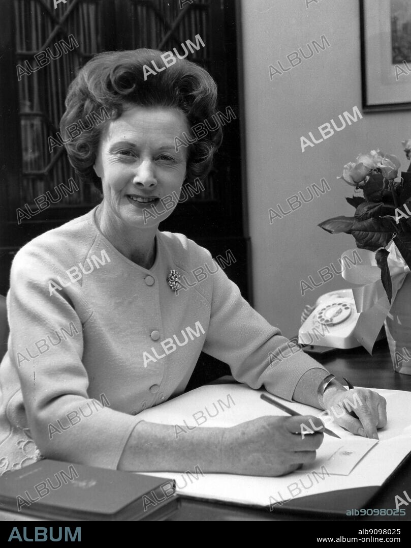 Mrs Barbara Castle starts work in her office at Ministry of Labour in St James's Square London. Mrs Barbara Castle appointed Secretary of State for employment and productivity in the cabinet reshuffle last Friday, took up her new appointment today. Mrs Castle formerly Minister of Transport takes over from Mr Ray Gunter. 8th April 1968.