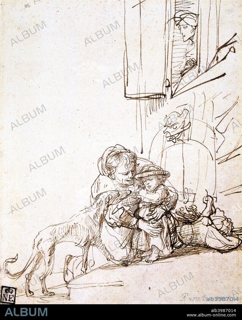 'Woman with a Child Afraid of a Dog', 17th century. From the Museum of Fine Art, Budapest.