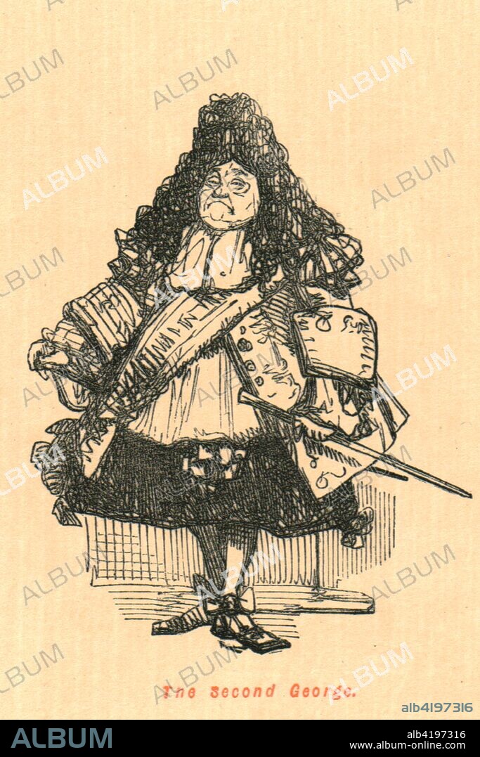 'The Second George', 1897. Caricature of King George II of Britain and Ireland (1683-1760). From "The Comic History of England" by Gilbert Abbott A Beckett, with satirical illustrations by John Leech. [Bradbury, Agnew & Co, London, 1897].