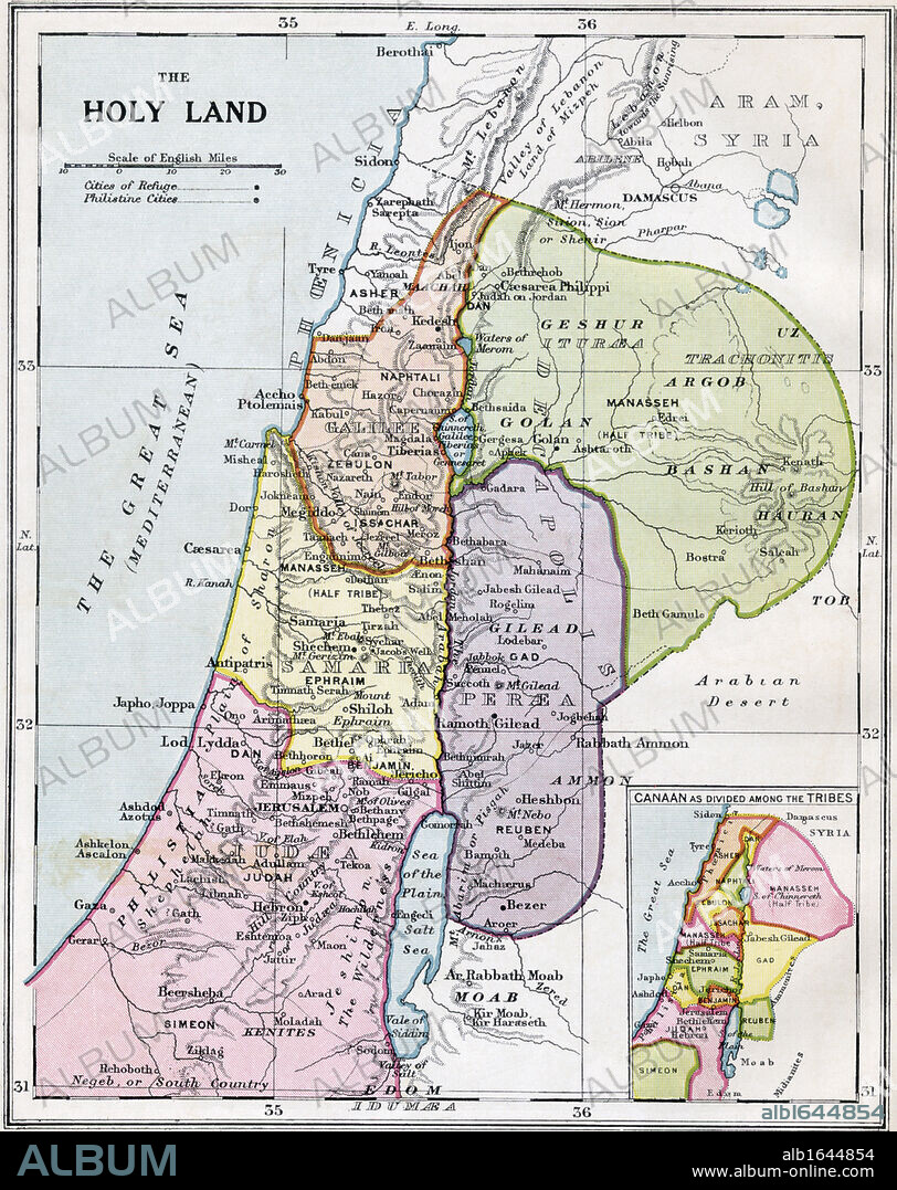 The Holy Land in Biblical times. From Bacon's Excelsior Atlas of the World, published circa 1930.