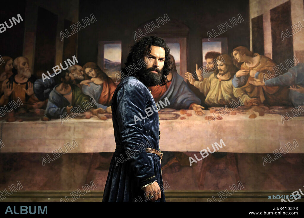LEONARDO DA VINCI and AIDAN TURNER. AIDAN TURNER in LEONARDO, 2021, directed by FRANK SPOTNITZ and STEVE THOMPSON. Copyright Lux Vide / RAI Cinema.